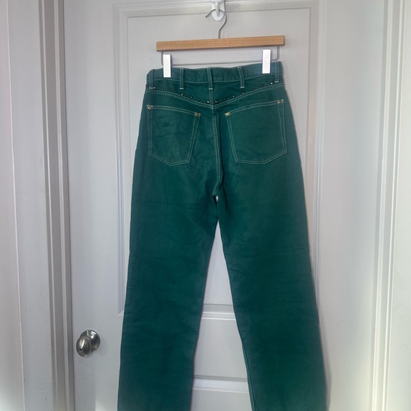 Reformation Cowboy Studded Hi-Rise Straight/Wide Leg Green Jeans, Size 29 - Picture 9 of 11